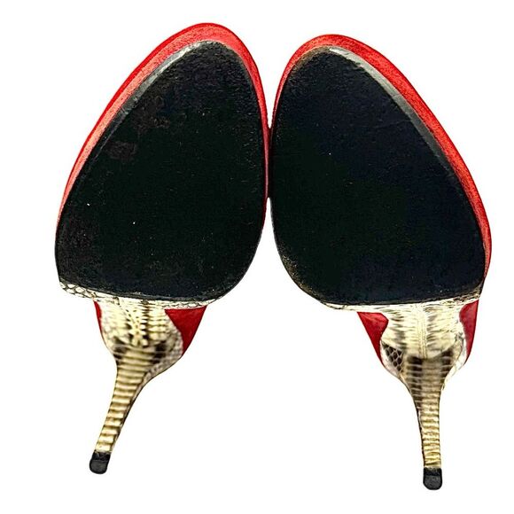 Michael Kors Red Suede 5” Platform Animal Print Soled Heels Size 8 Medium - Picture 6 of 11